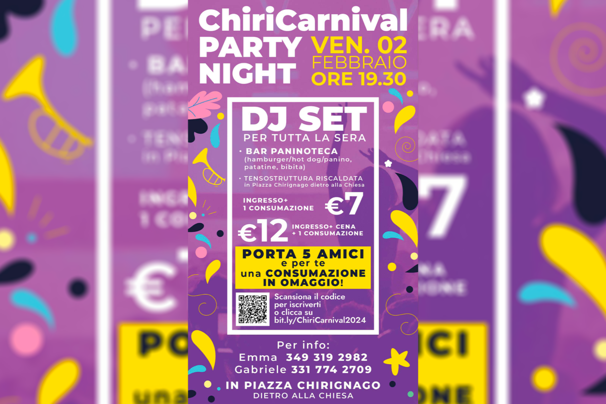 Festa di Carnevale: “Chiricarnival” l’evento per i giovani